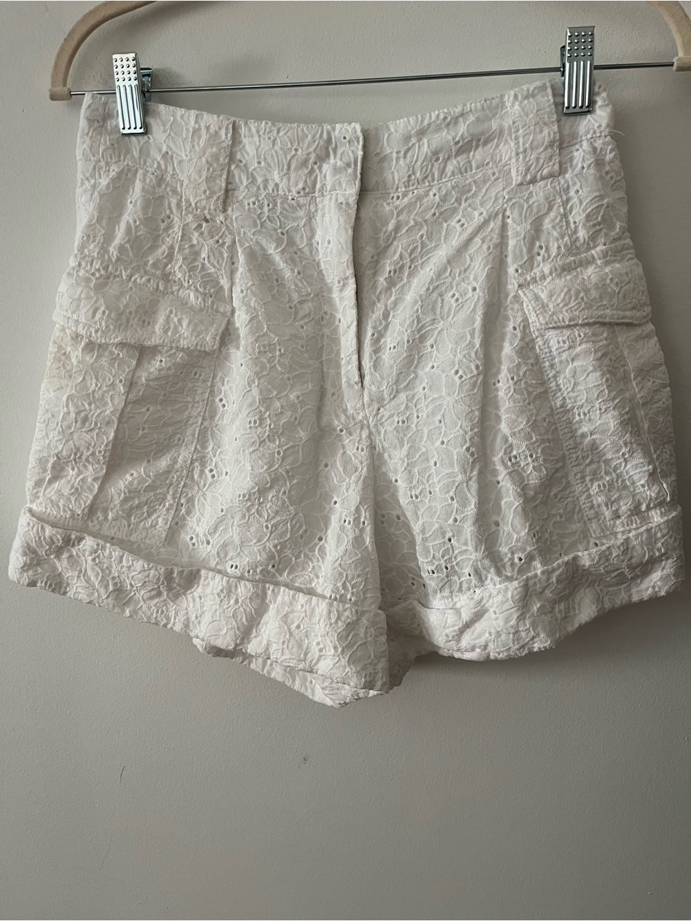 10 Crosby Derek Lam White Lace Eyelet High-Waist Shorts Sz 4